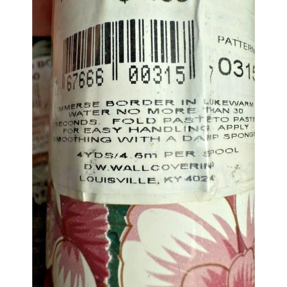 Vintage Rose Wallpaper Border Cottagecore Floral Mauve Green Pre-Pasted NOS